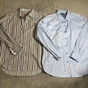 Lot Of 2 XL Robert Graham Geometric & Striped Button Shirt Flip Cuff Long Sleeve